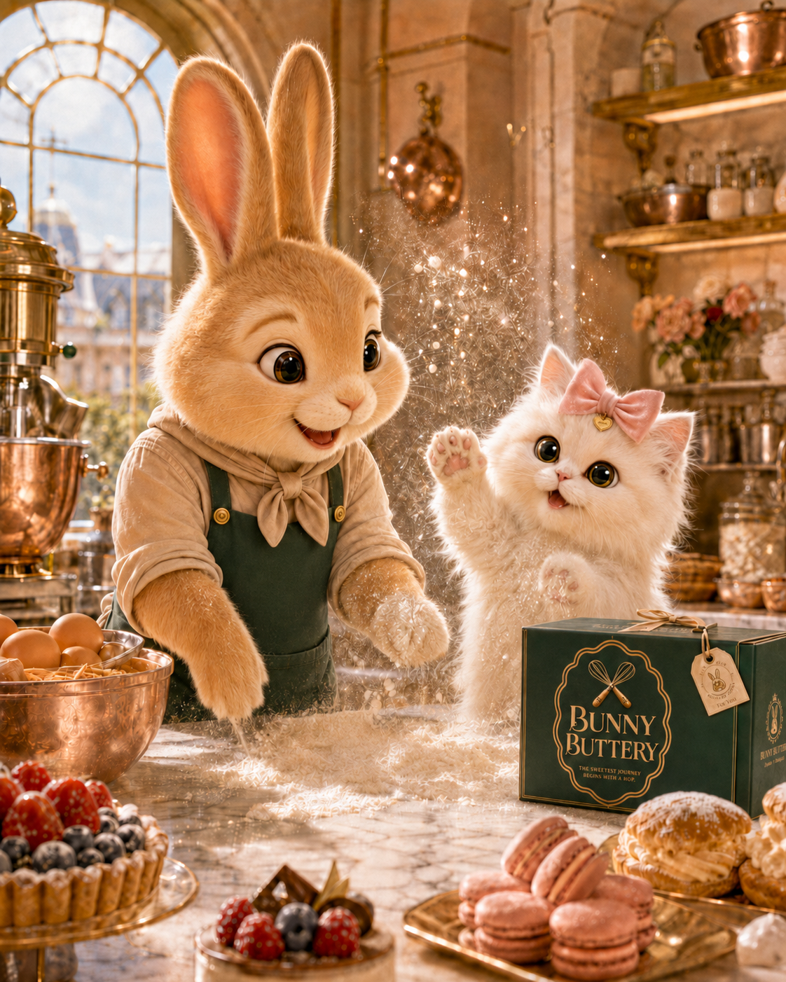 Bunny and Mish having fun together in the patisserie kitchen